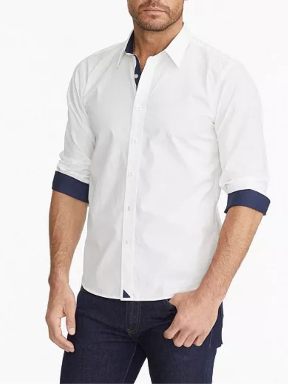 UNTUCKit Cotton Button Down White with Contrasting Navy Accent XL